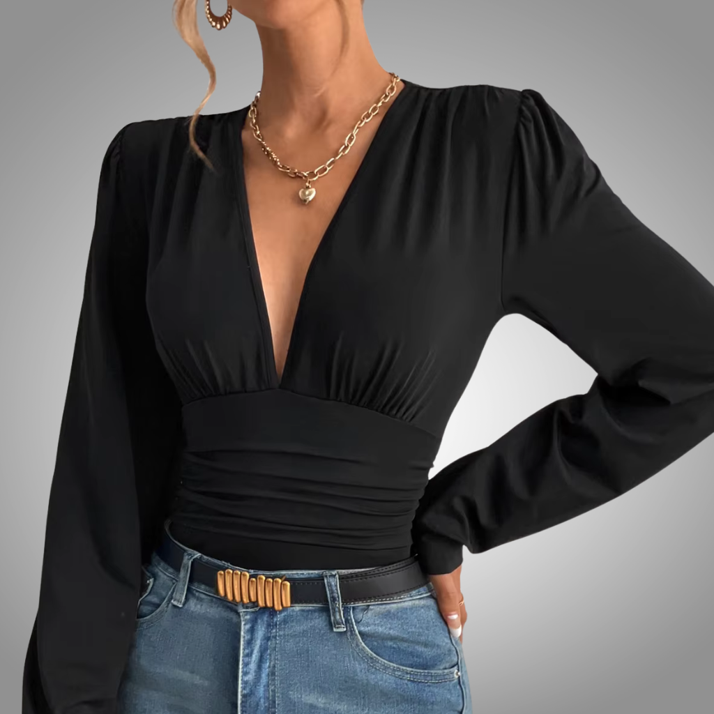 Body, Blusa con mangas abullonadas plisadas retro de corte bajo y sexy para mujer