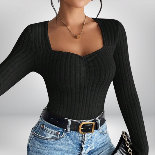 Camisa de punto con cuello de diamante para mujer