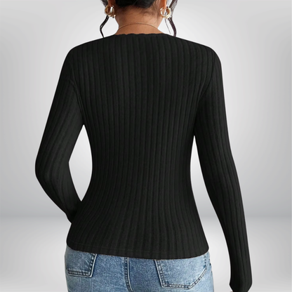 Camisa de punto con cuello de diamante para mujer
