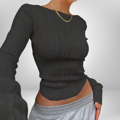Blusa de manga larga fruncida informal para mujer