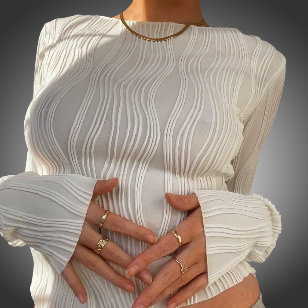 Blusa de manga larga fruncida informal para mujer