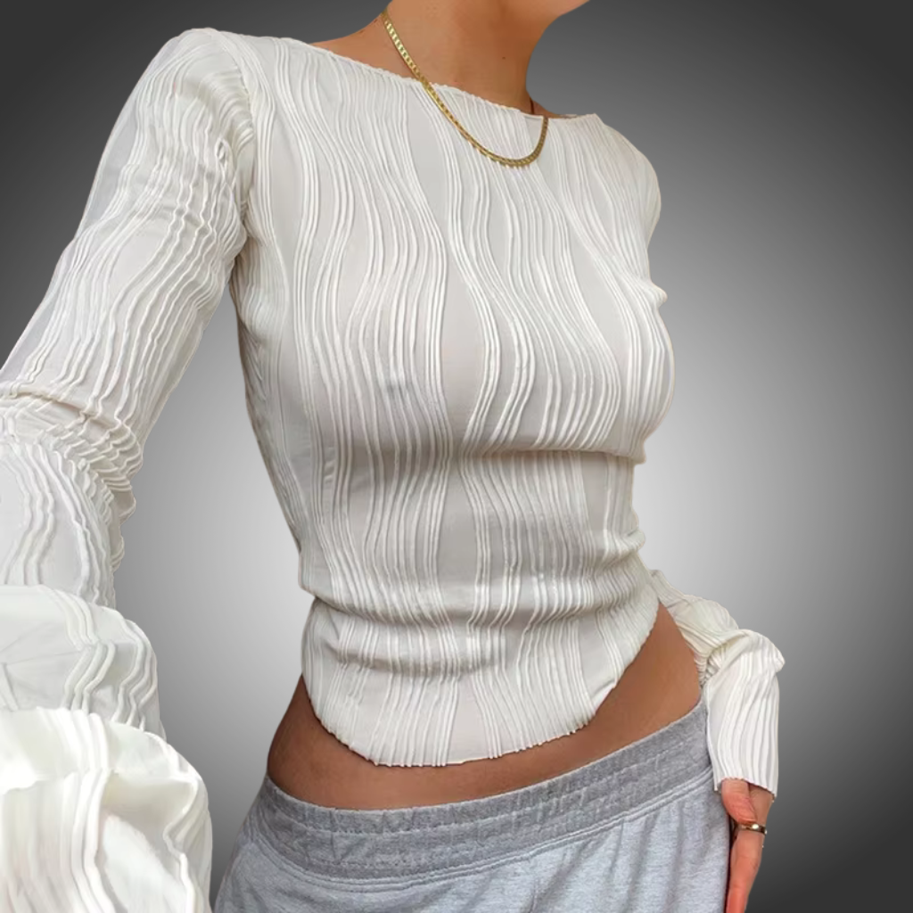 Blusa de manga larga fruncida informal para mujer