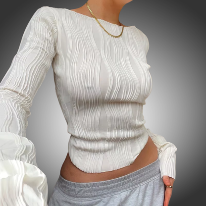 Blusa de manga larga fruncida informal para mujer