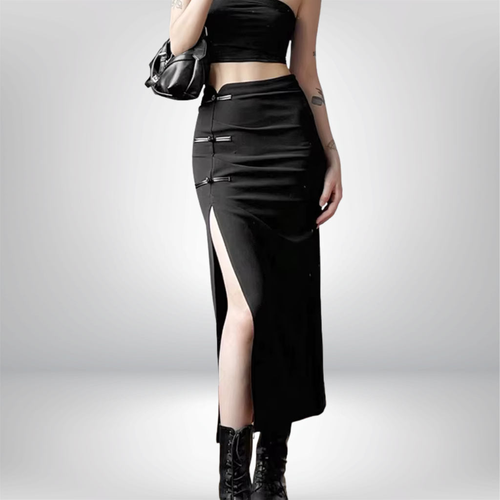 Falda negra, sexy, con abertura, combinable, moderna