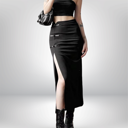 Falda negra, sexy, con abertura, combinable, moderna