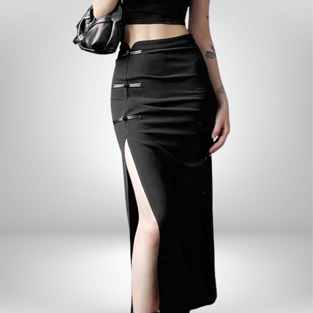 Falda negra, sexy, con abertura, combinable, moderna