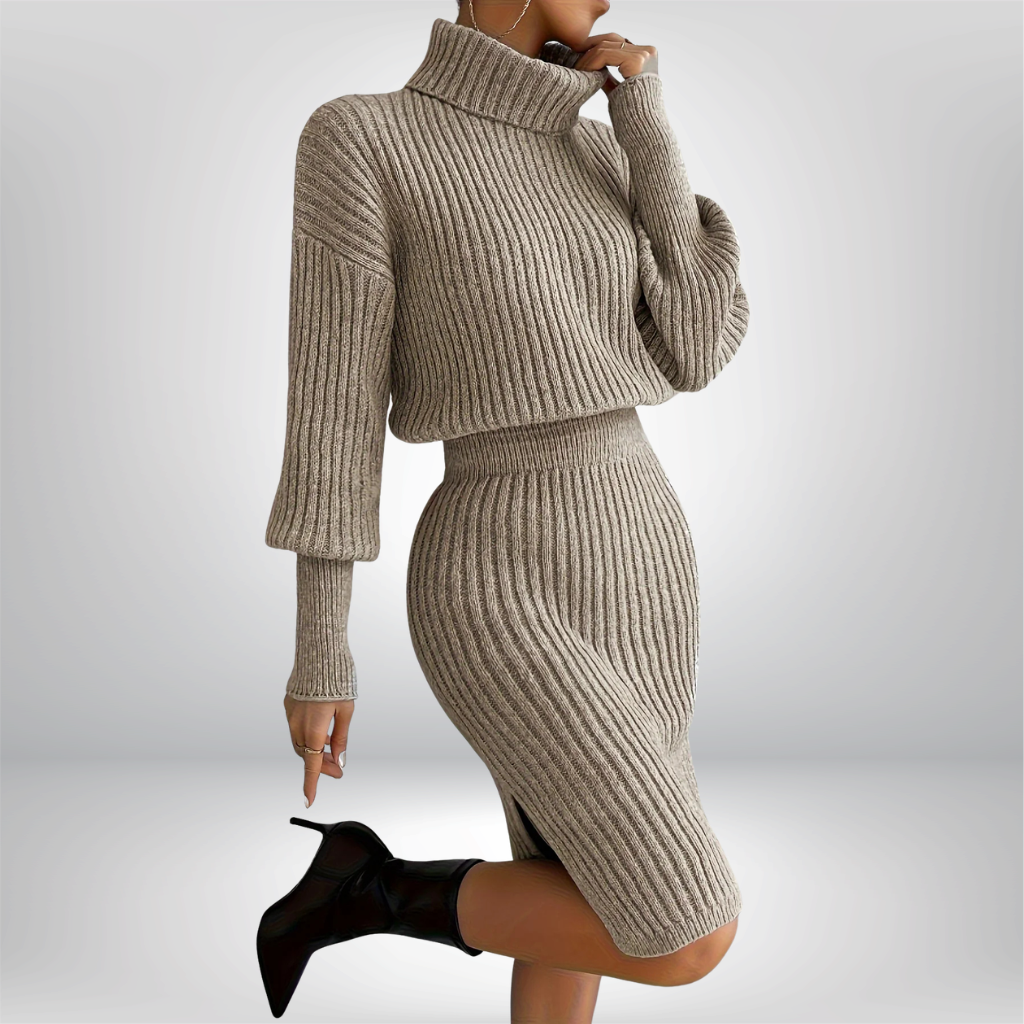 Vestido jersey de punto con cuello alto de moda