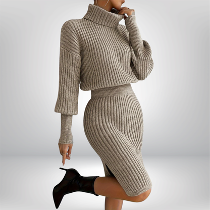 Vestido jersey de punto con cuello alto de moda