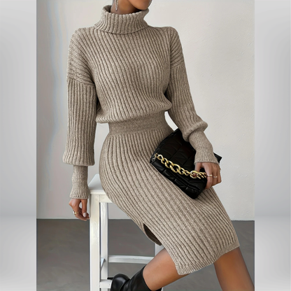 Vestido jersey de punto con cuello alto de moda
