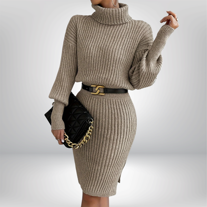 Vestido jersey de punto con cuello alto de moda