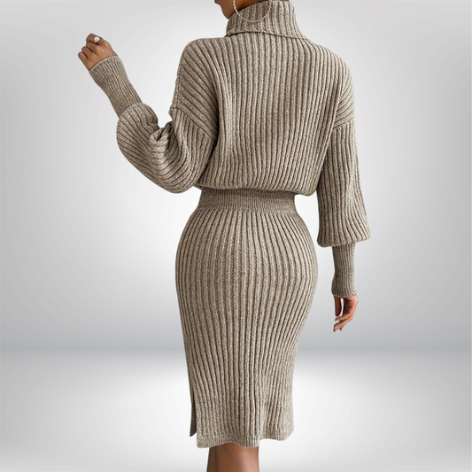 Vestido jersey de punto con cuello alto de moda