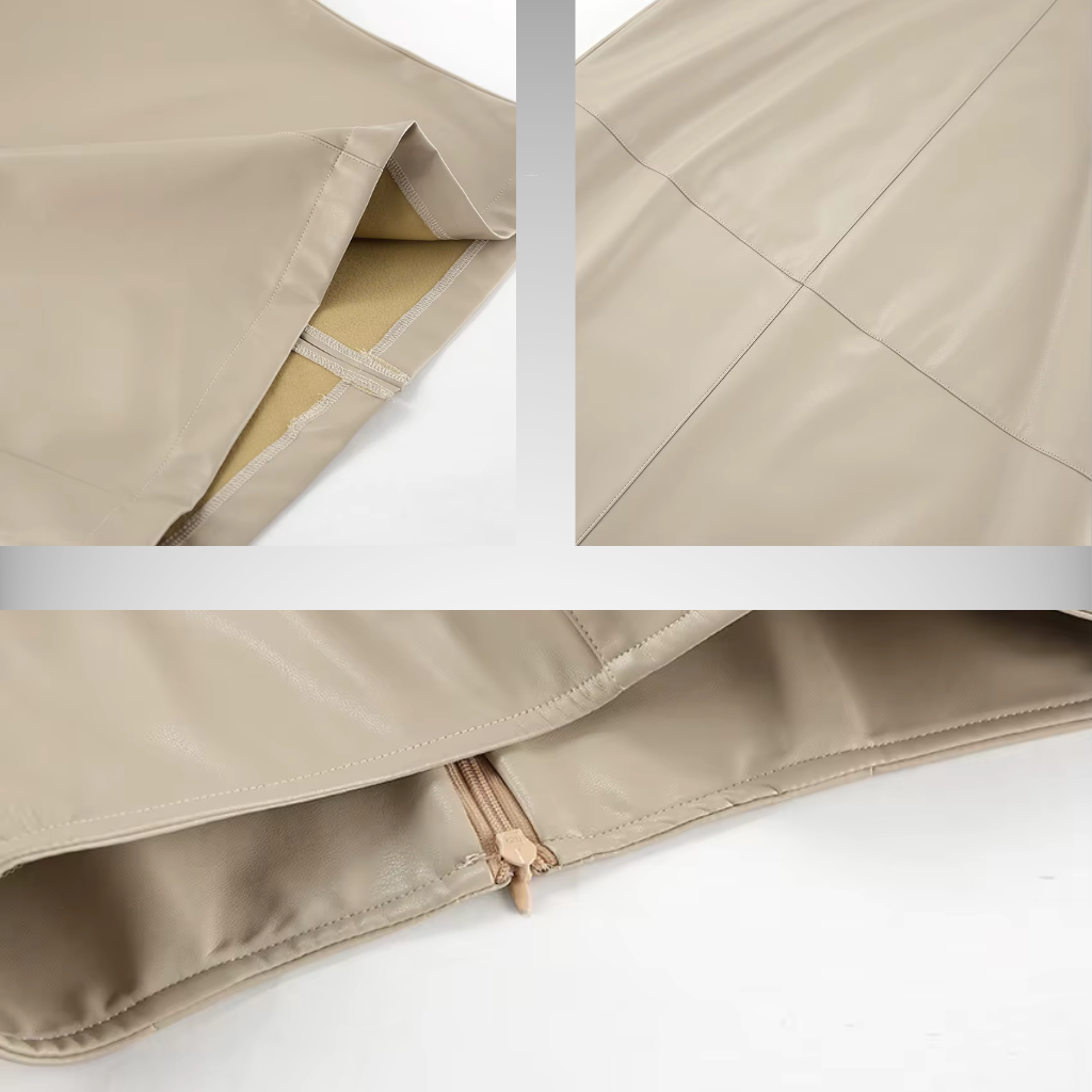 Falda elegante de piel sintética color caqui, cintura alta