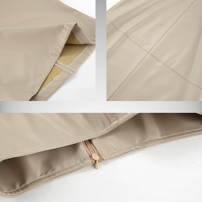 Falda elegante de piel sintética color caqui, cintura alta