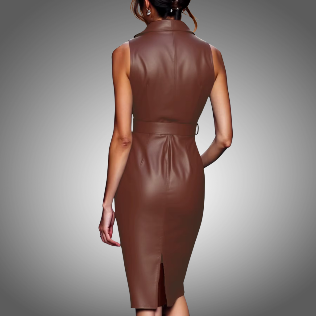 Vestidos de Cuero PU para mujer, con temperamento, color liso, con cinturón