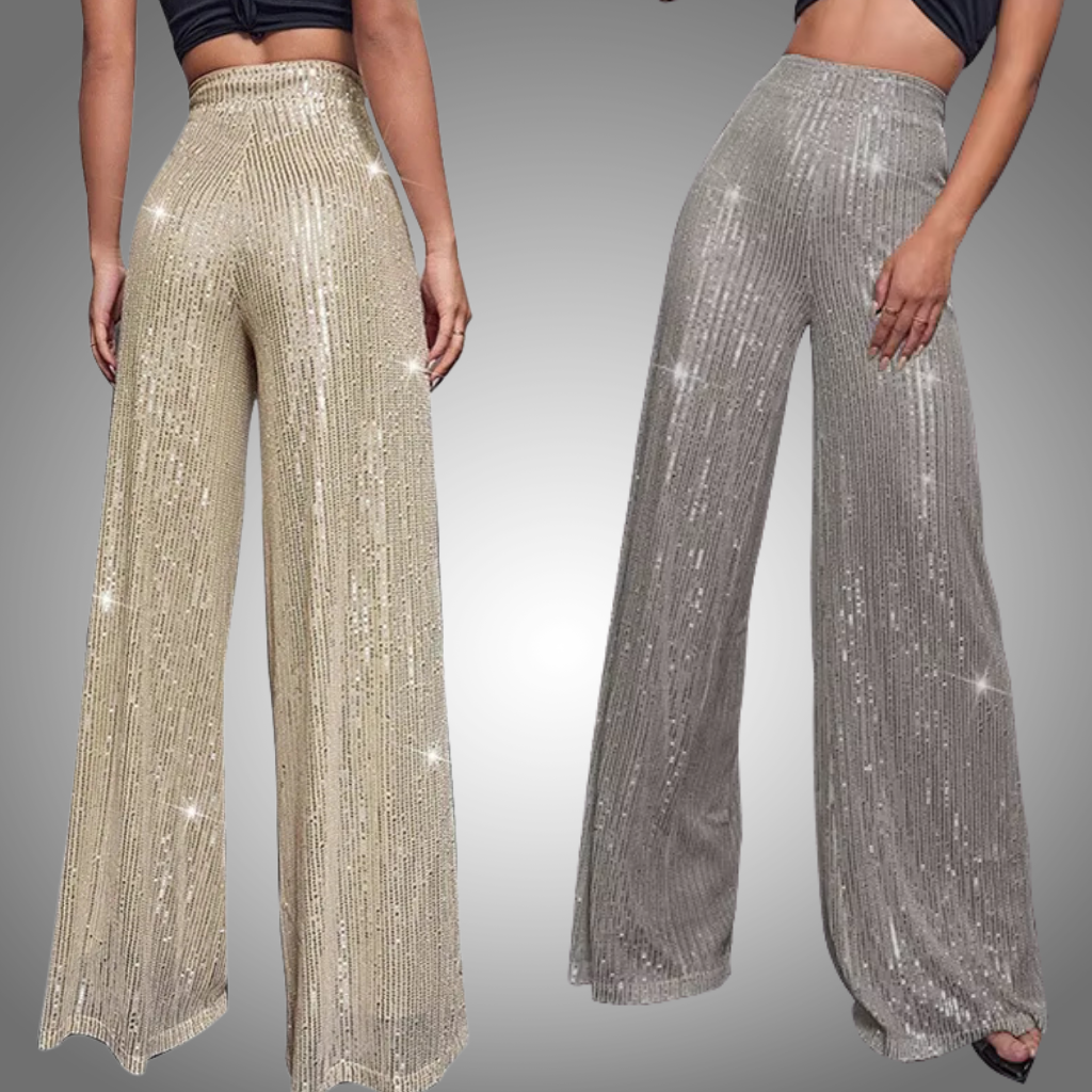 Pantalones acampanados de cintura alta con lentejuelas brillantes para mujer