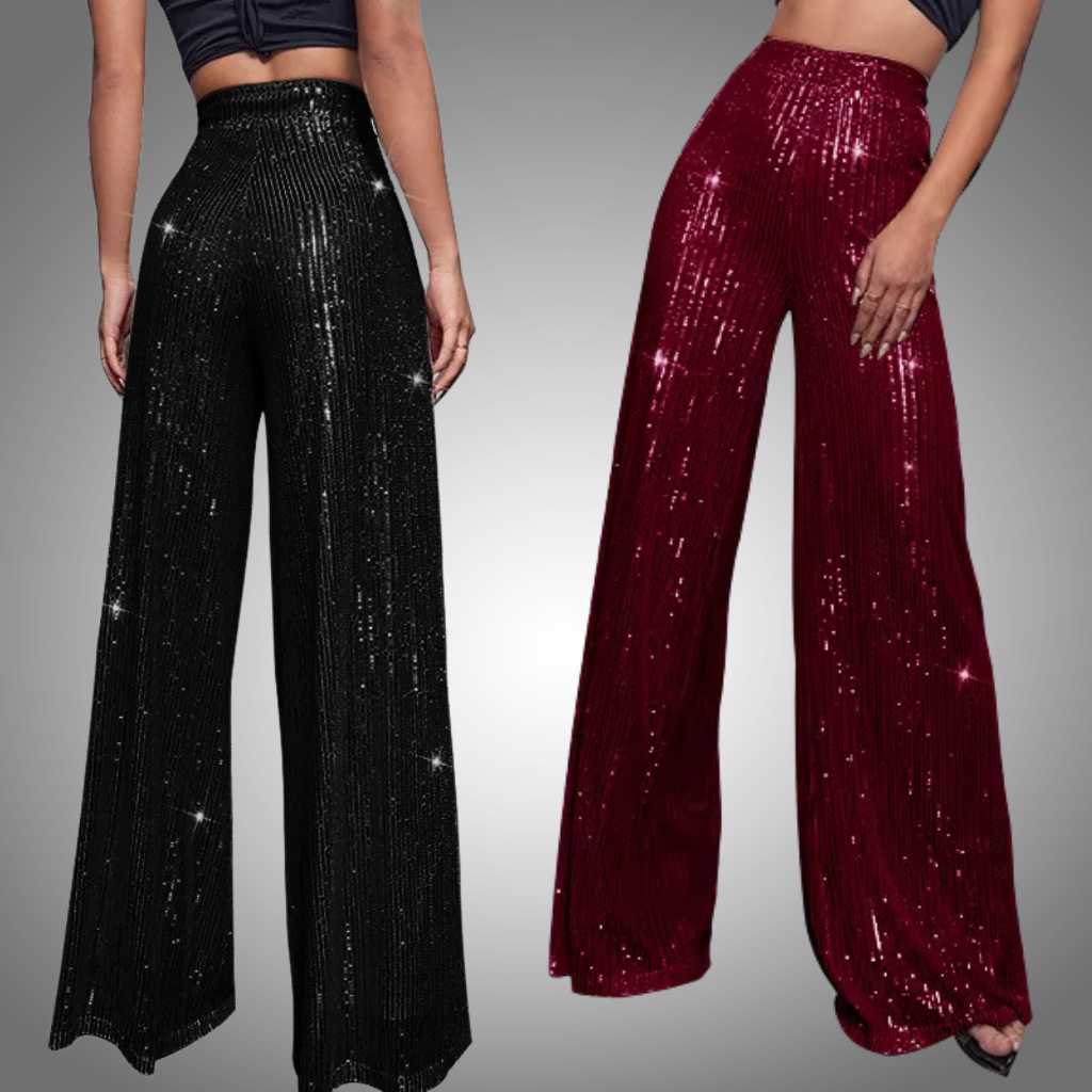 Pantalones acampanados de cintura alta con lentejuelas brillantes para mujer