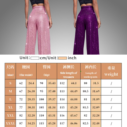 Pantalones acampanados de cintura alta con lentejuelas brillantes para mujer