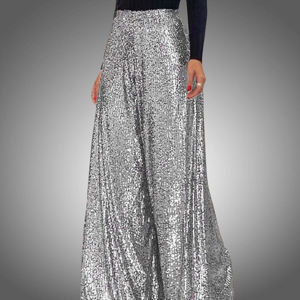 Pantalones elegantes tipo Campana con hilo dorado para mujer