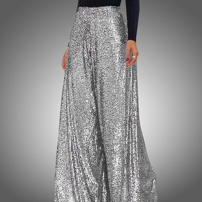 Pantalones elegantes tipo Campana con hilo dorado para mujer