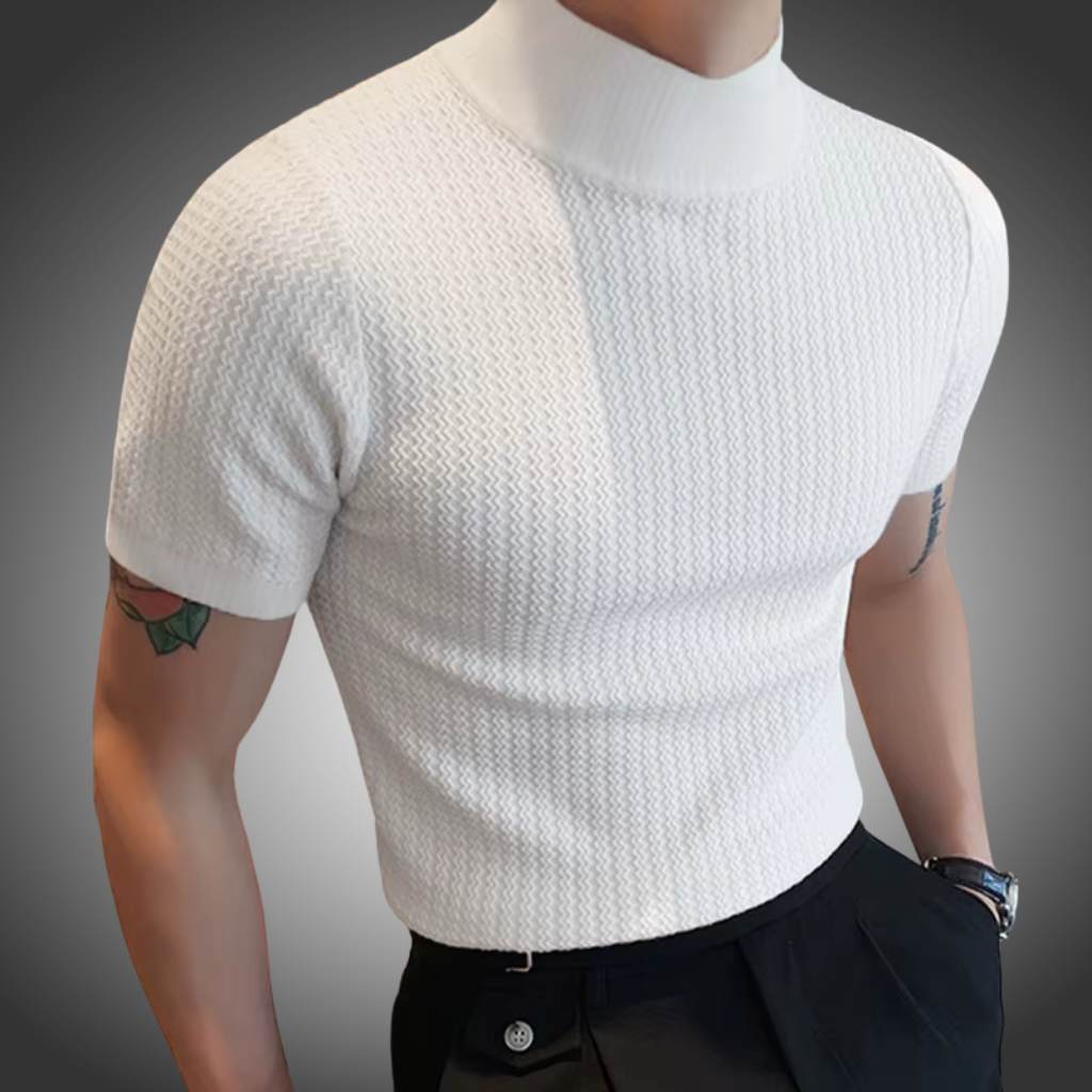 Camiseta ajustada de moda, con textura de punto, cuello alto,