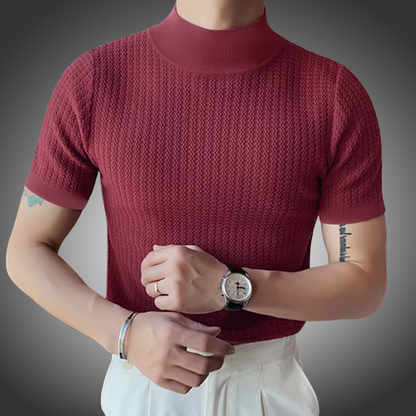 Camiseta ajustada de moda, con textura de punto, cuello alto,