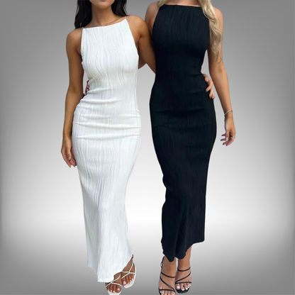 Vestido largo sexy para mujer, fruncido, sin mangas, ajustado, liso, para fiesta