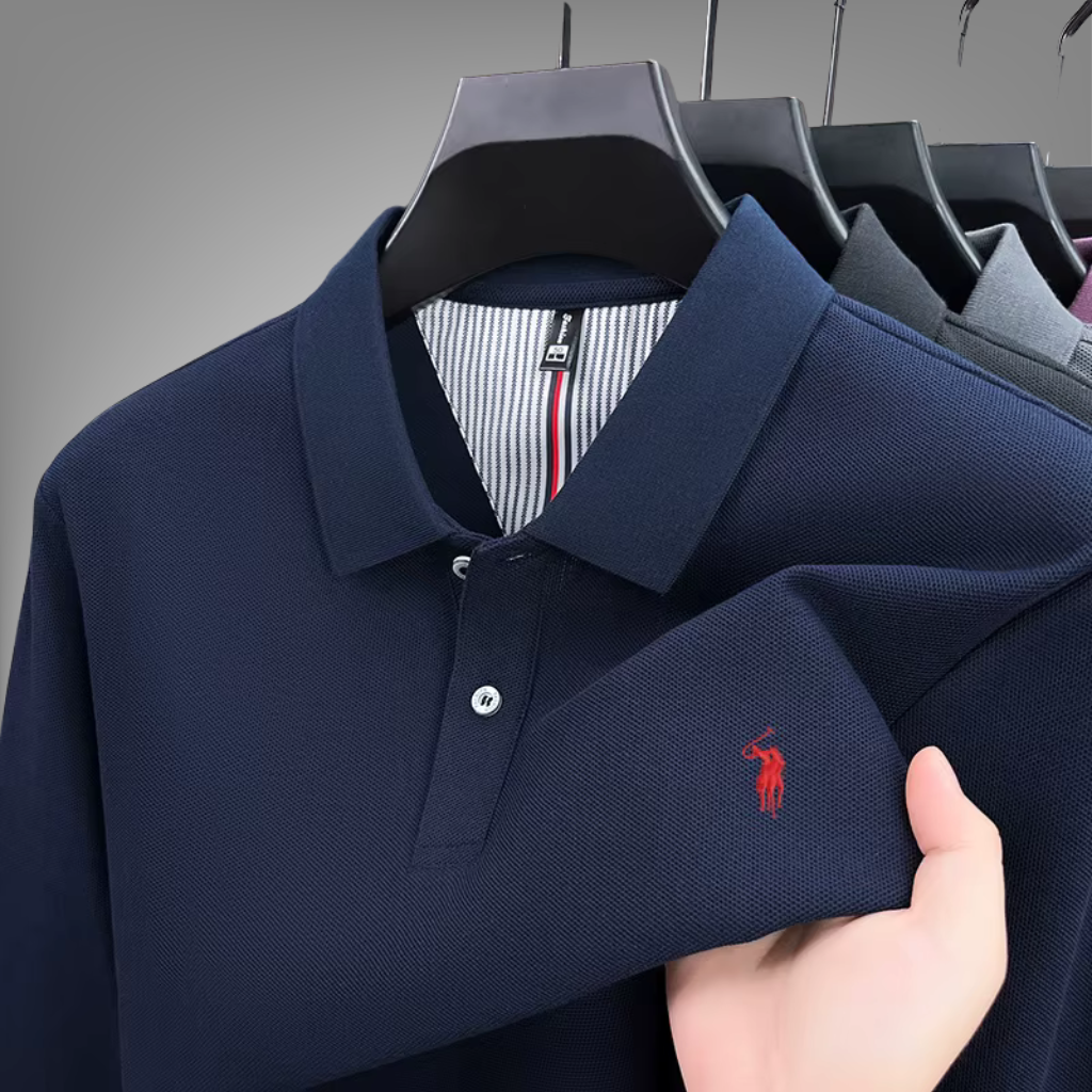 100% pure cotton autumn and winter men's fashion sports brand embroidered pony long sleeved POLO shirt business casual T-shirt