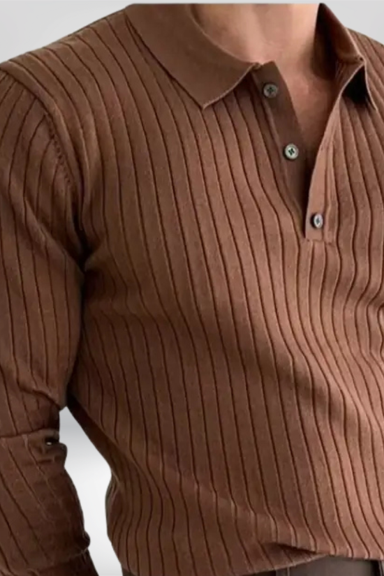 Suéter de Polo de Manga Larga Tejido para Hombres