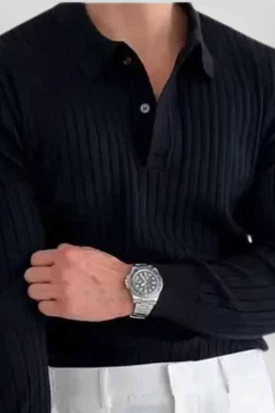 Suéter de Polo de Manga Larga Tejido para Hombres