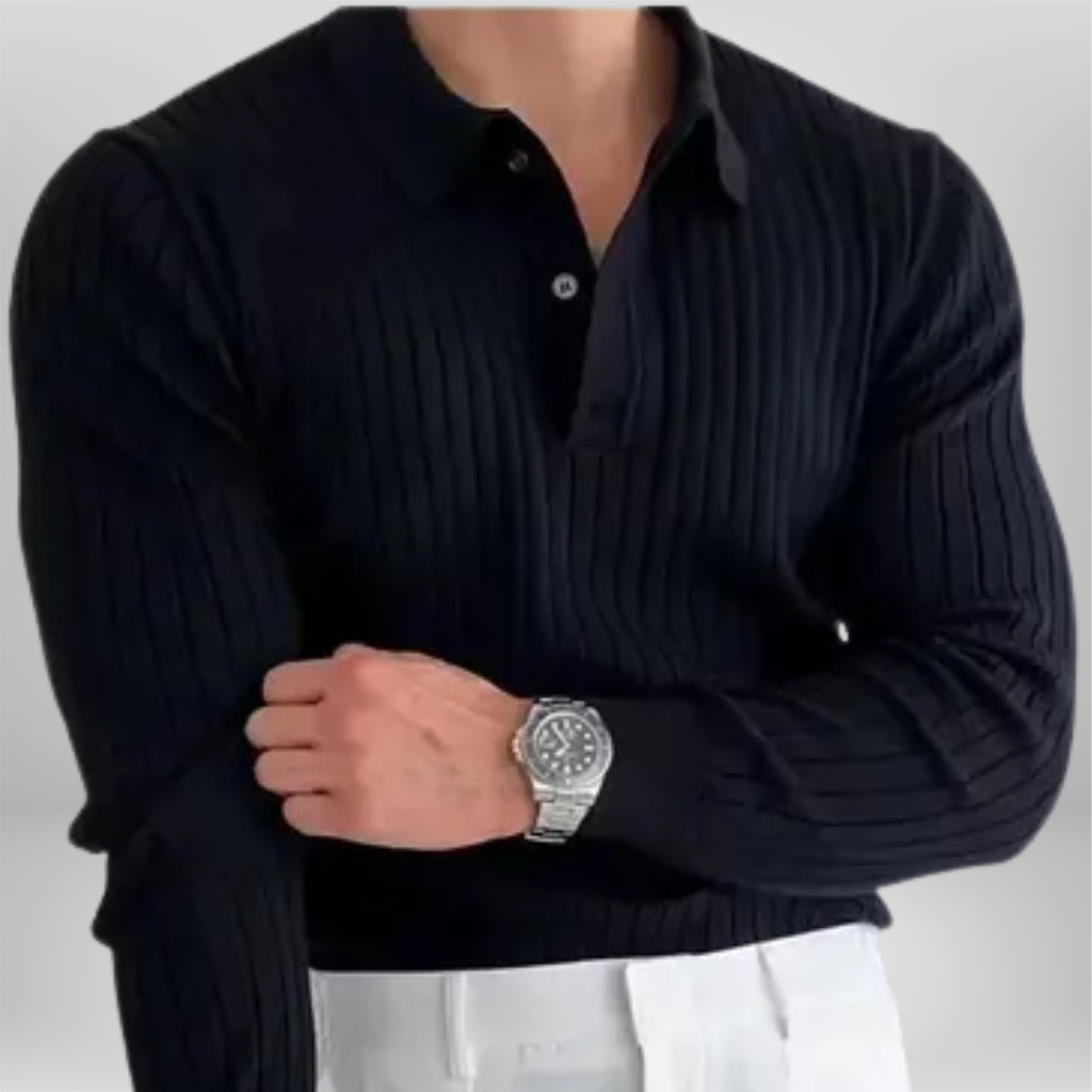 Suéter de Polo de Manga Larga Tejido para Hombres