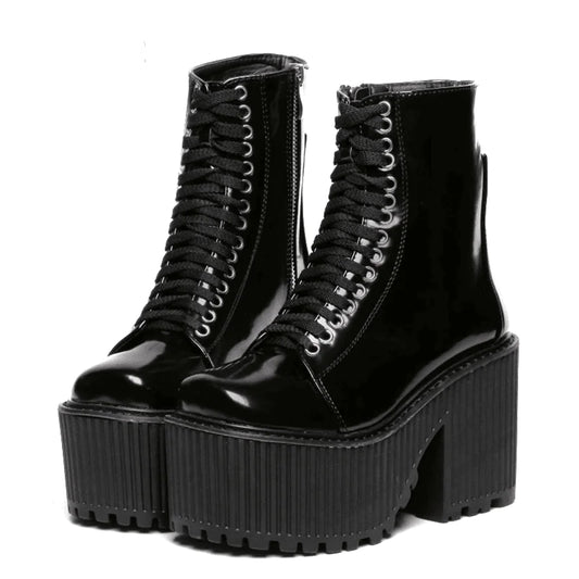 Botines Elegantes de Caucho con Cordones color negro