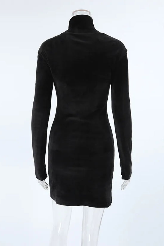 Vestido Largo de Terciopelo con Cuello de Tortuga negro 1