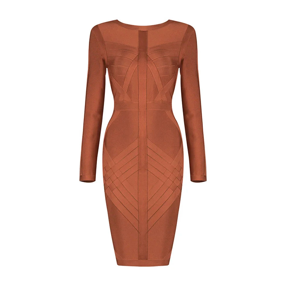 Vestido ajustado de manga larga con cuello redondo