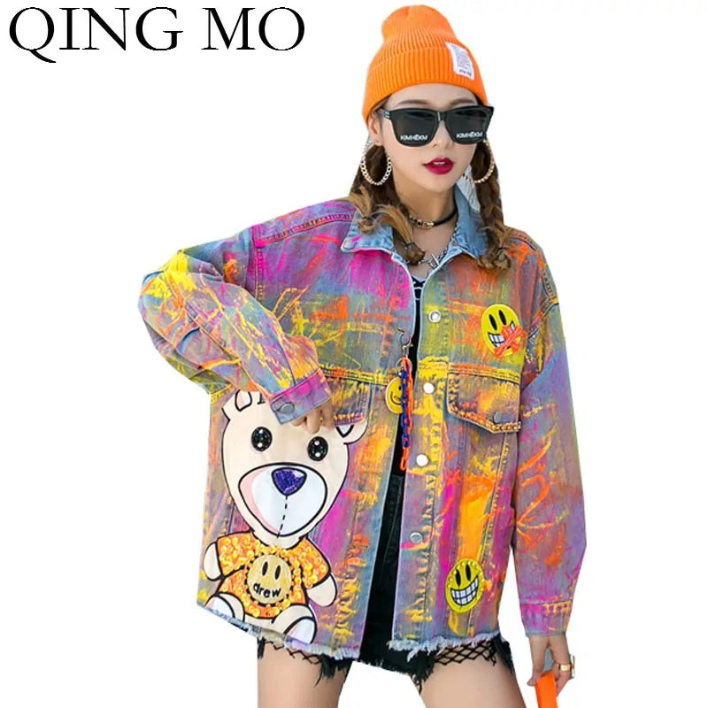 vibrante y estilosa Chaqueta Estampada con Grafiti Colorido!