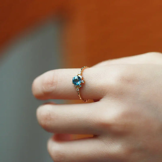 Anillo de Zircón de Topacio Azul Natural de Plata S925 para Mujeres