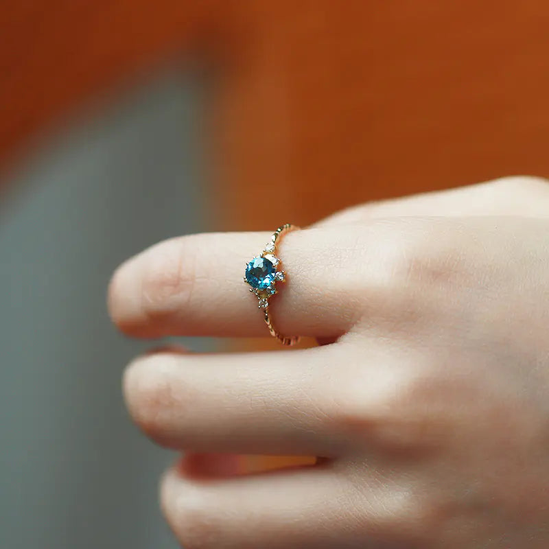 Anillo de Zircón de Topacio Azul Natural de Plata S925 para Mujeres