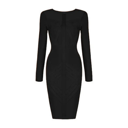 Vestido ajustado de manga larga con cuello redondo