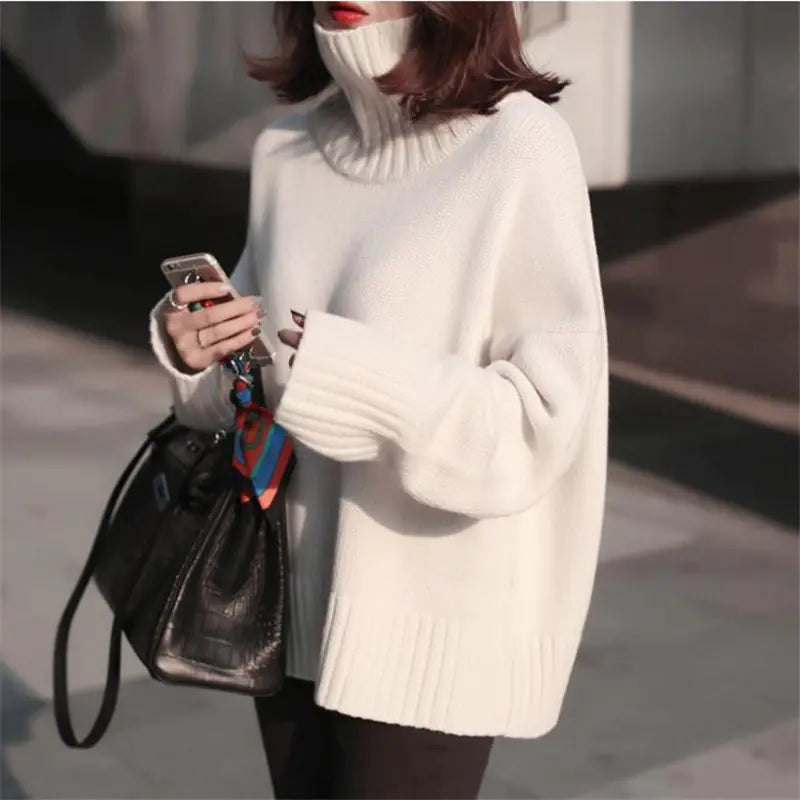 Suéter de Cachemira de Punto Grueso para Mujer - Otoño Invierno