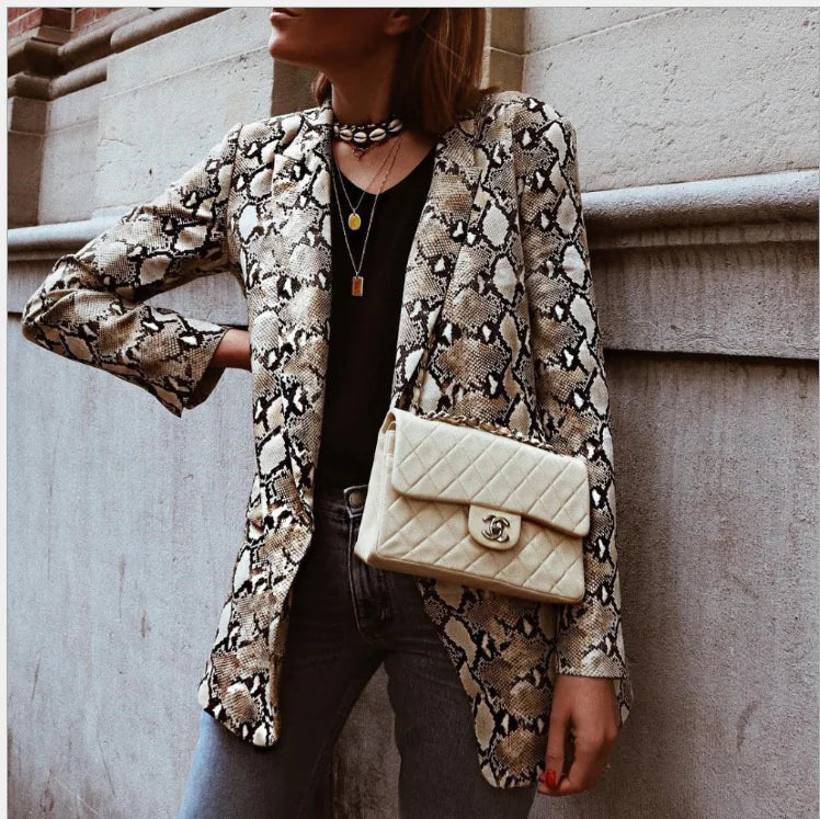 Blazer de Estampado de Serpiente para Mujer