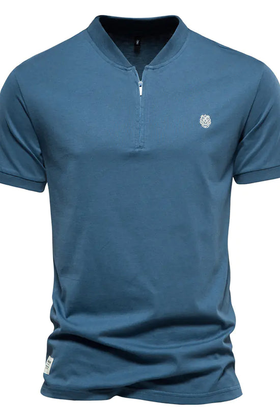 Camiseta de Cuello en V Bordada de Color Sólido para Hombre