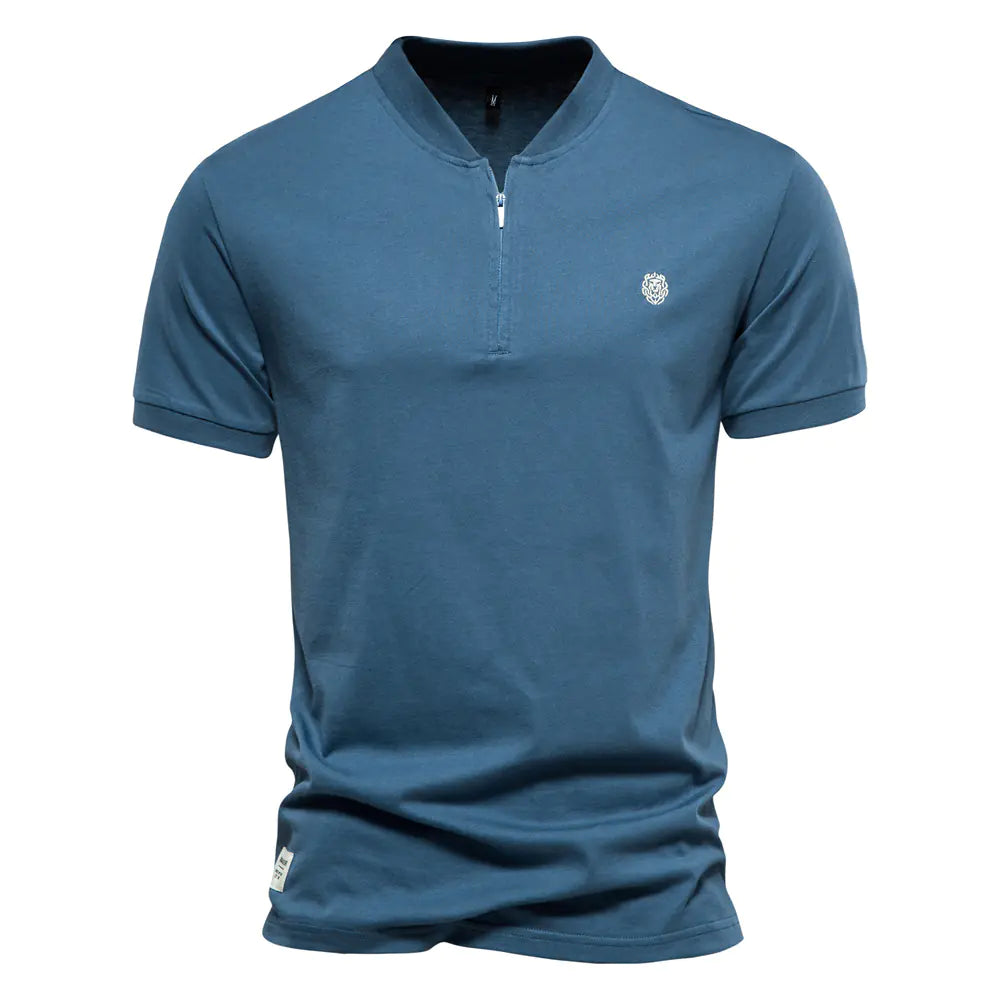 Camiseta de Cuello en V Bordada de Color Sólido para Hombre