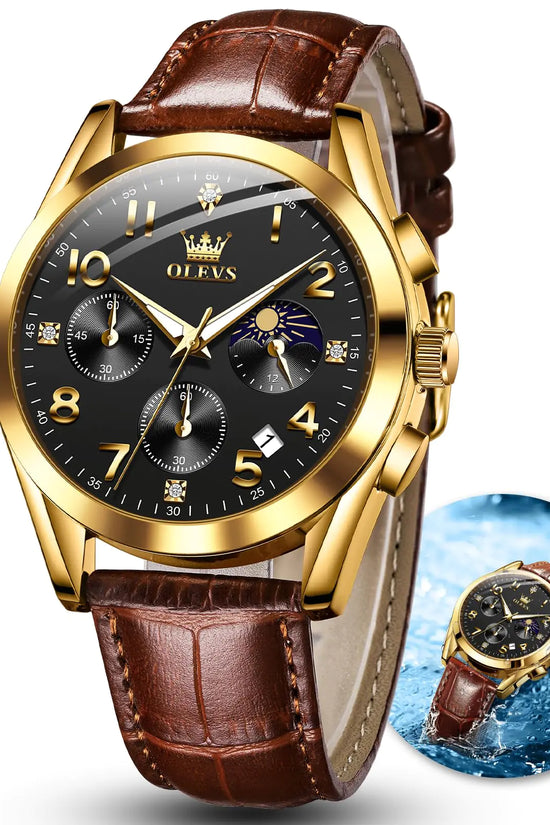 OLEVS Reloj para Hombre con Correa de Cuero, Fecha Automática