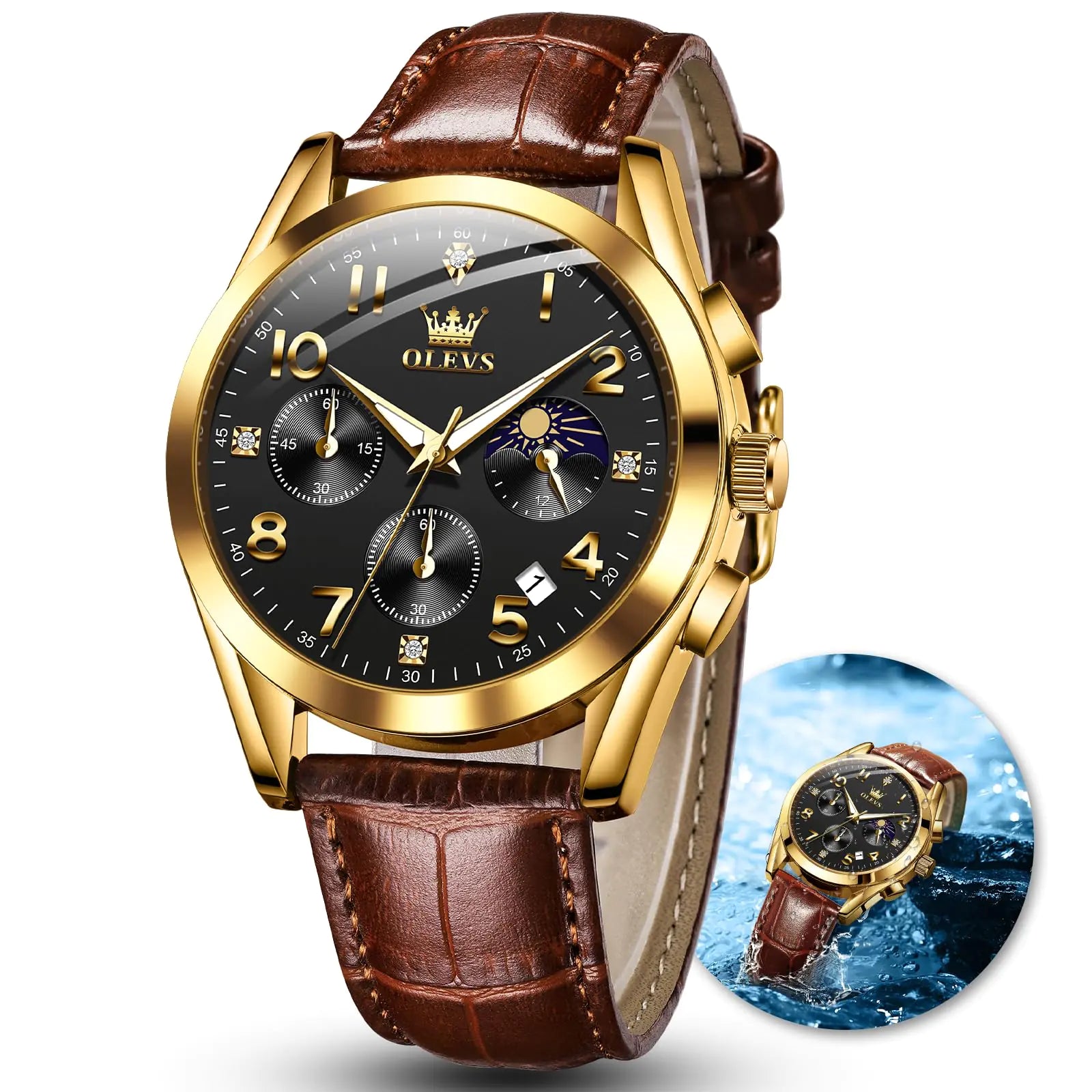 OLEVS Reloj para Hombre con Correa de Cuero, Fecha Automática