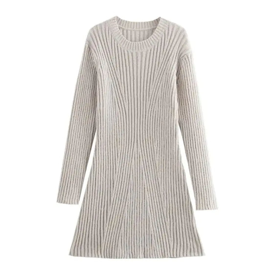 Vestido de Punto Acanalado Sólido de Moda, Cuello Alto