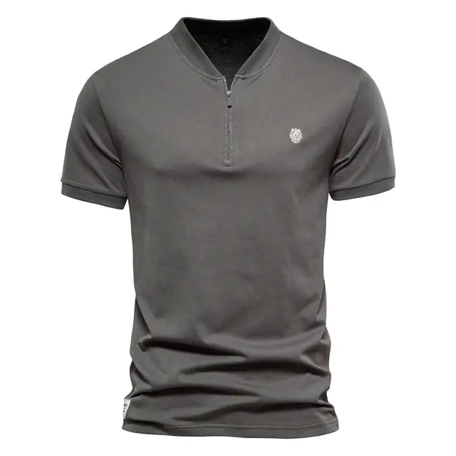 Camiseta de Cuello en V Bordada de Color Sólido para Hombre