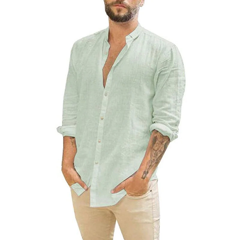 Camisa con cuello alto de color sólido
