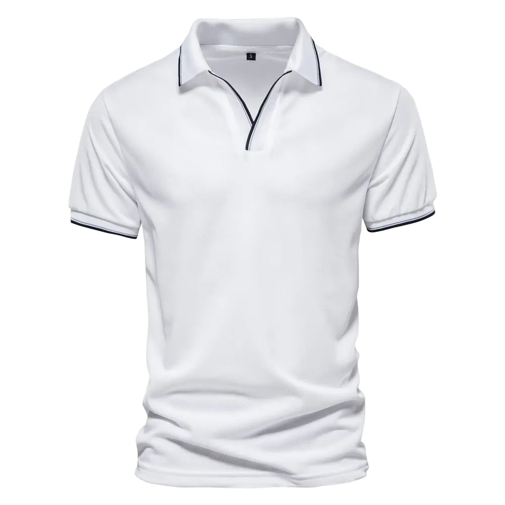 Camiseta Polo V-Cuello de Color Sólido para Hombre de Verano