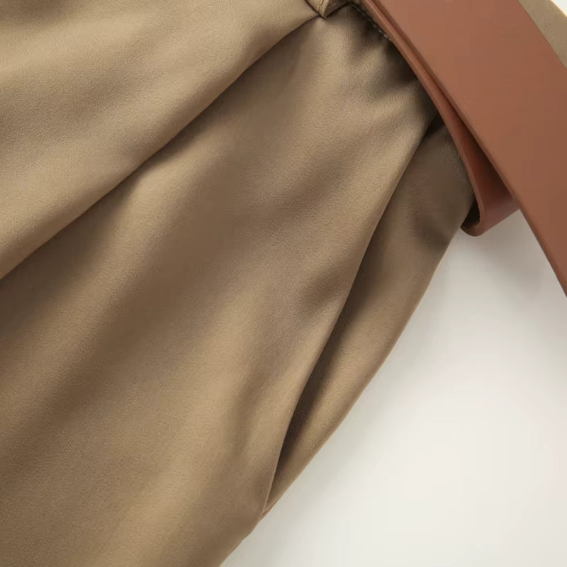 Pantalones HXAO para mujer, de cintura alta, anchos y con cinturón