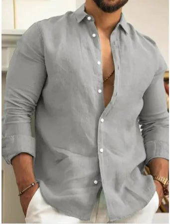 Camisa Casual de Algodón Lino para Hombre