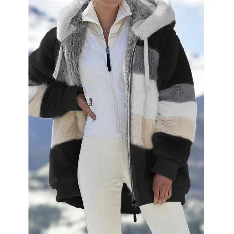 Chaqueta Recortada con Capucha y Parches Multicolor negro